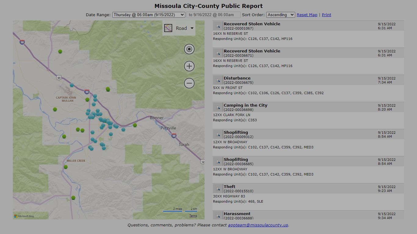 Daily Public Report - Missoula County, Montana